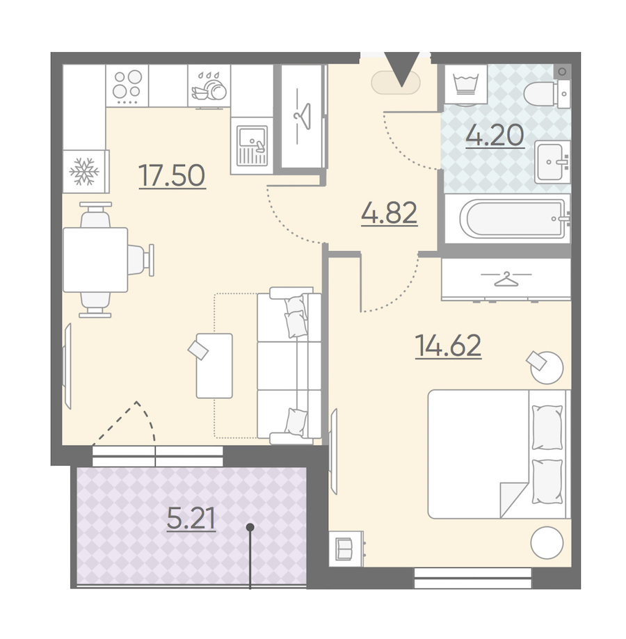 Однокомнатная квартира в : площадь 43.75 м2 , этаж: 3 – купить в Санкт-Петербурге